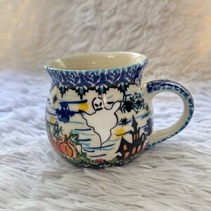 Polish Pottery 1 Pc  Bubble Mug Halloween Happenings Handmade 8 oz NEW